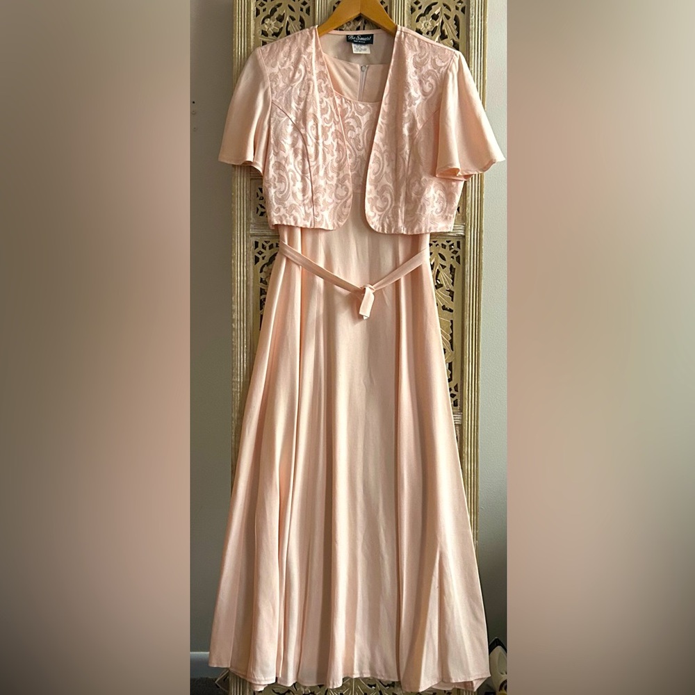 Vintage Be Smart Pink Summer  Maxi Dress With Bolero Jacket Set Wedding Party
